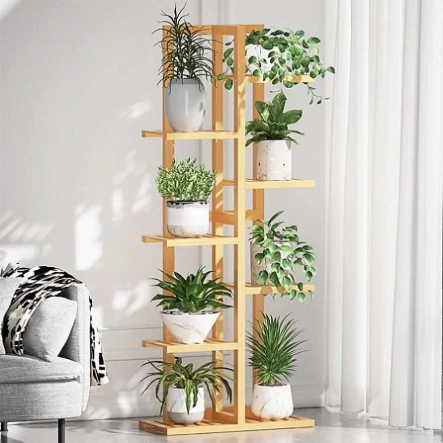6 Tiers Vertical Bamboo Plant Stand Staged Flower Shelf Rack Outdoor Garden V63-837941