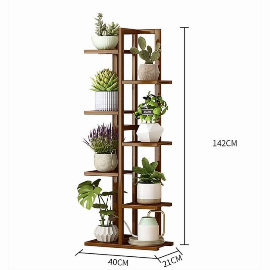 6 Tiers Vertical Bamboo Plant Stand Staged Flower Shelf Rack Outdoor Garden V63-837951