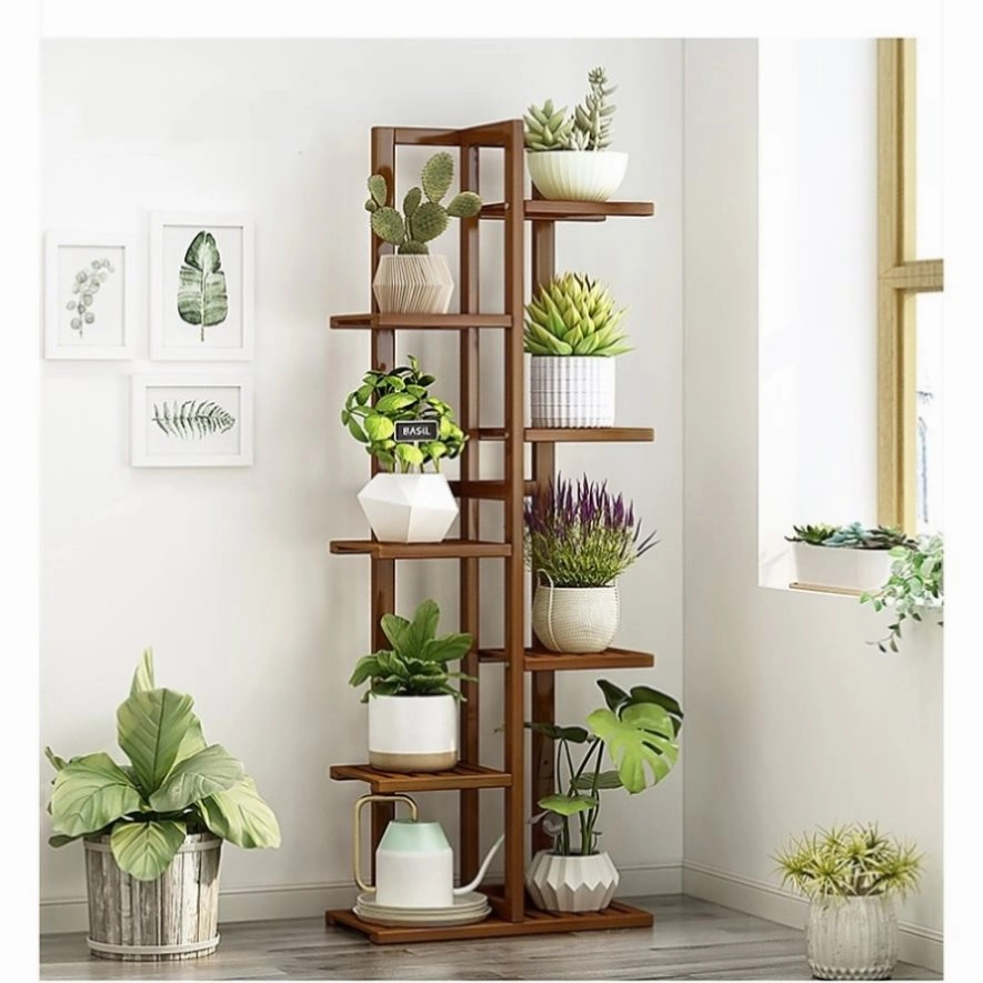 6 Tiers Vertical Bamboo Plant Stand Staged Flower Shelf Rack Outdoor Garden V63-837951