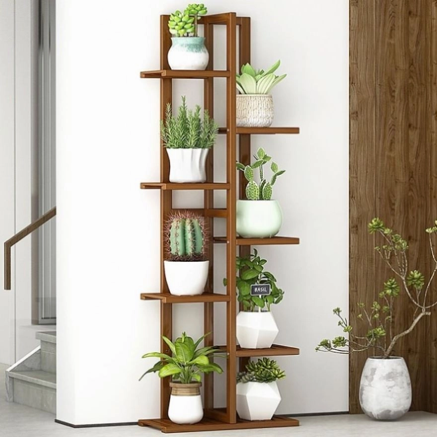 6 Tiers Vertical Bamboo Plant Stand Staged Flower Shelf Rack Outdoor Garden V63-837951