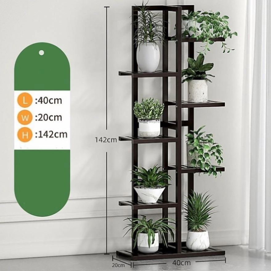 6 Tiers Vertical Bamboo Plant Stand Staged Flower Shelf Rack Outdoor Garden V63-837961