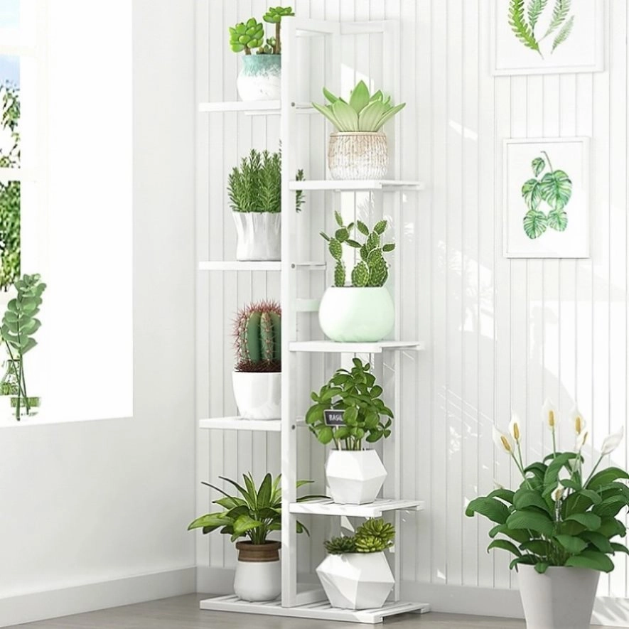 6 Tiers Vertical Bamboo Plant Stand Staged Flower Shelf Rack Outdoor Garden V63-837971
