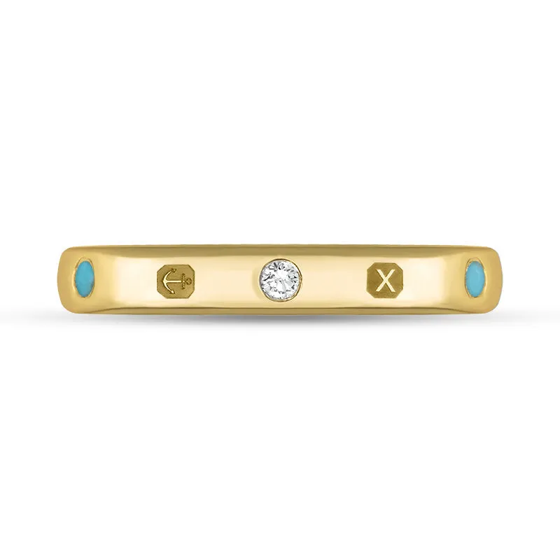 9ct Yellow Gold Turquoise 0.09ct Diamond Queen's Jubilee Hallmark 6mm Ring D