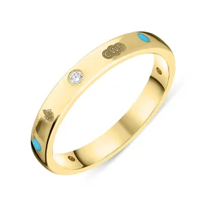 9ct Yellow Gold Turquoise 0.09ct Diamond Queen's Jubilee Hallmark 6mm Ring D