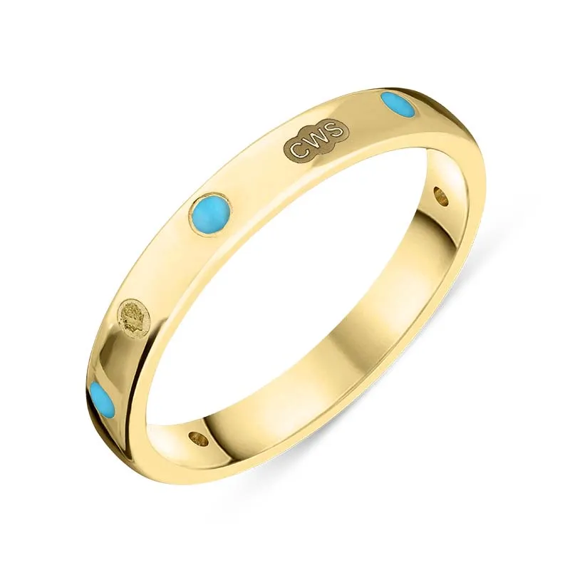 9ct Yellow Gold Turquoise King's Coronation Hallmark 3mm Ring D