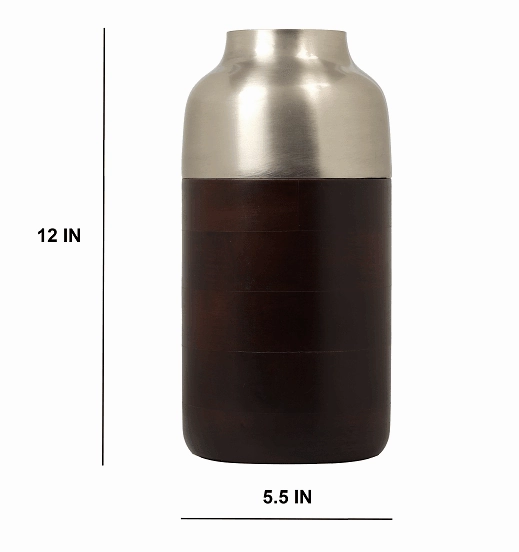 "Cylindrical Deidra" wood Large silver vase