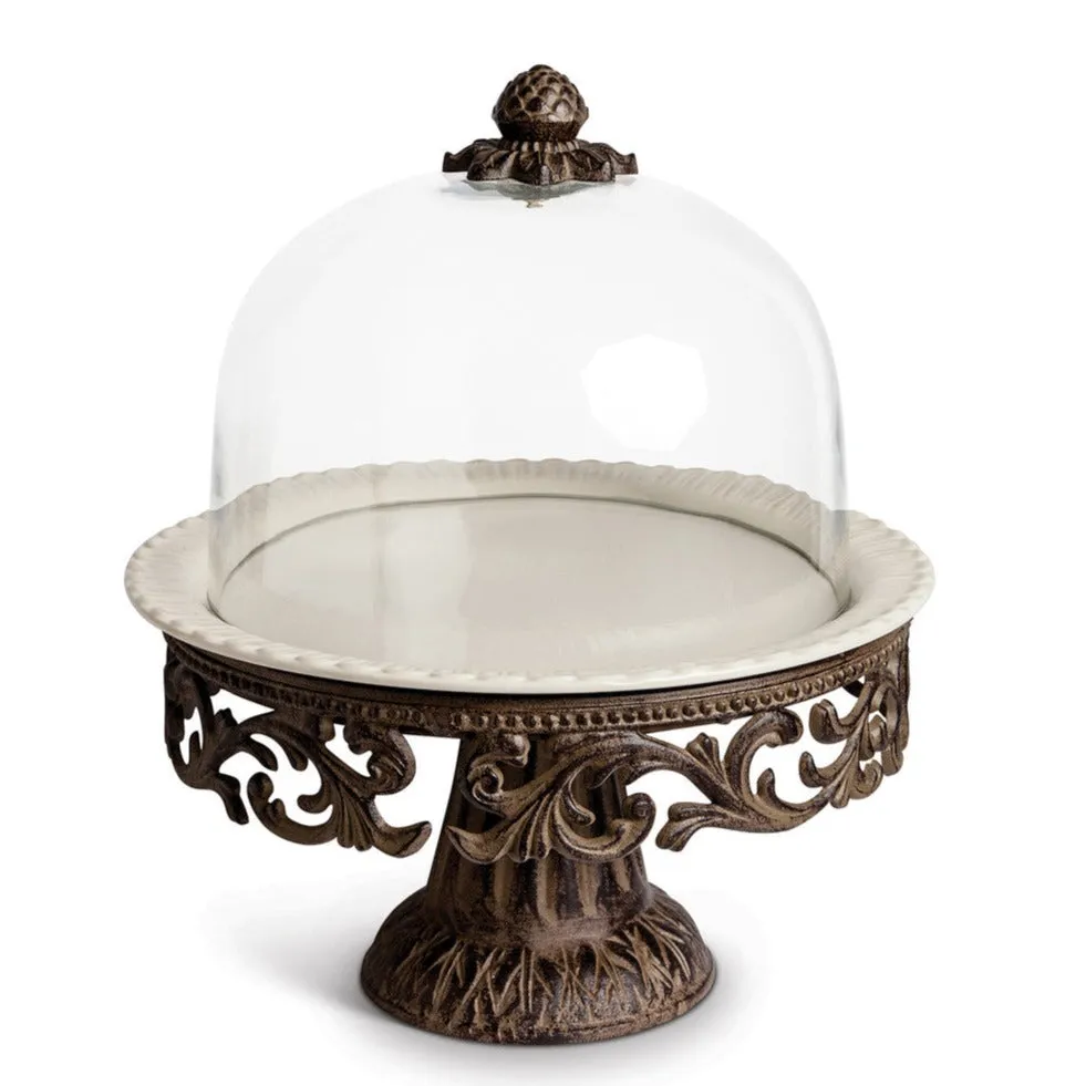 Acanthus Stoneware Cake Pedestal with Dome dried flowers  