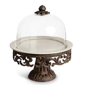Acanthus Stoneware Cake Pedestal with Dome dried flowers  