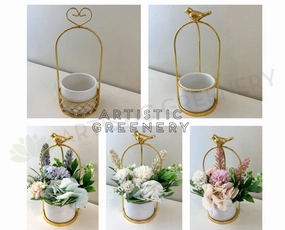 ACC0100 Small Decorative Bird Cage Style Planters (With or Without Flowers) 23cm Height outdoor greenery  