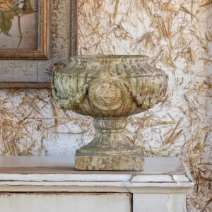 Aged Classic Urn With Garland dried flowers  