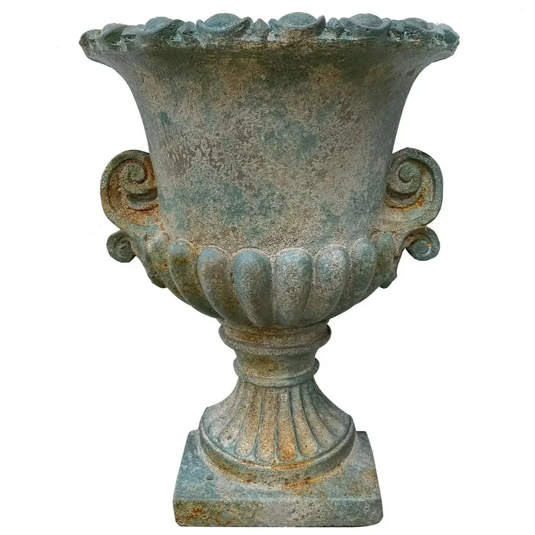 Aged Green Mantel Urn Set