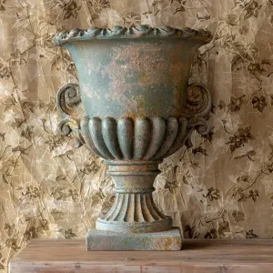 Aged Green Mantel Urn Set dried flowers  