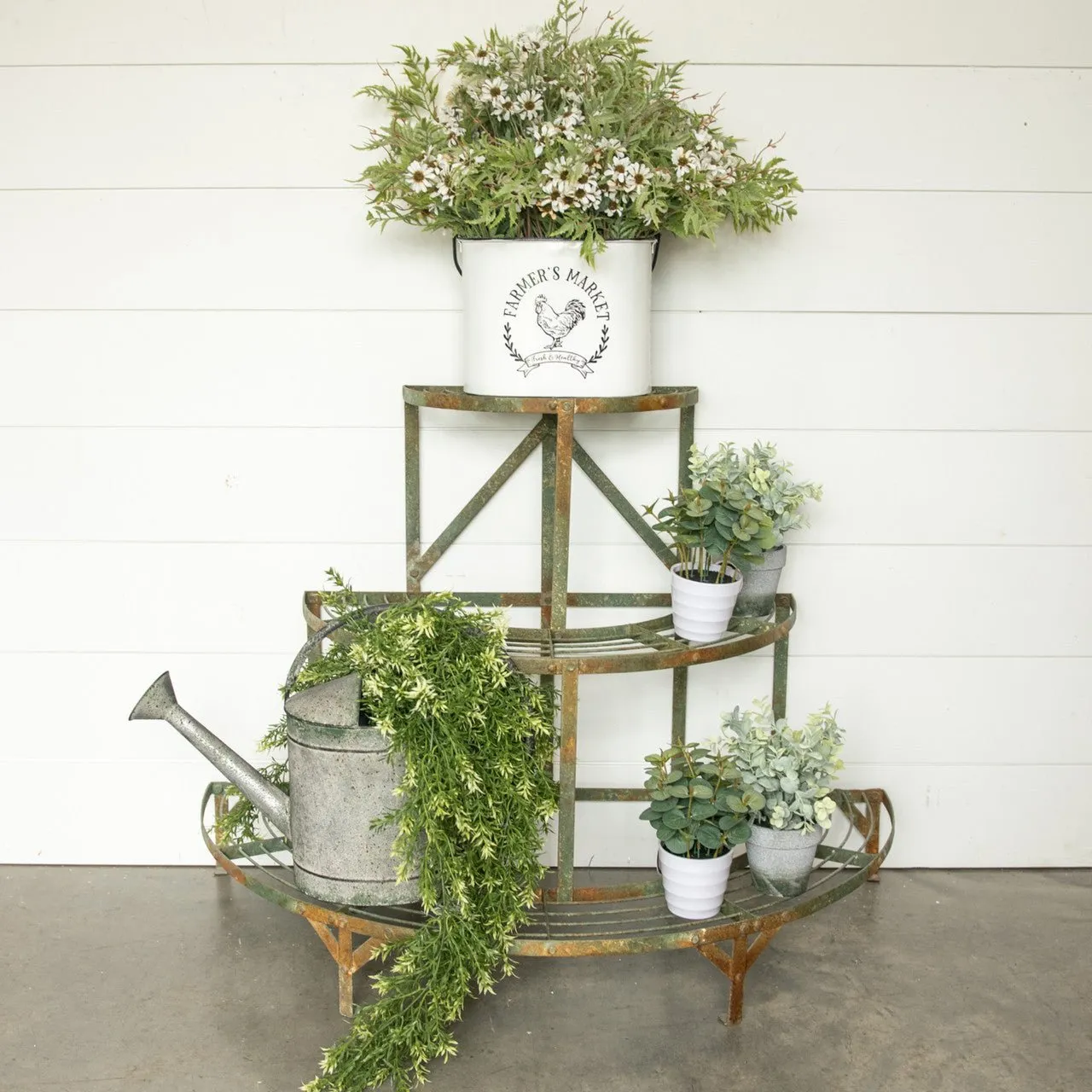Aged Green Three Tiered Plant Stand dried flowers  