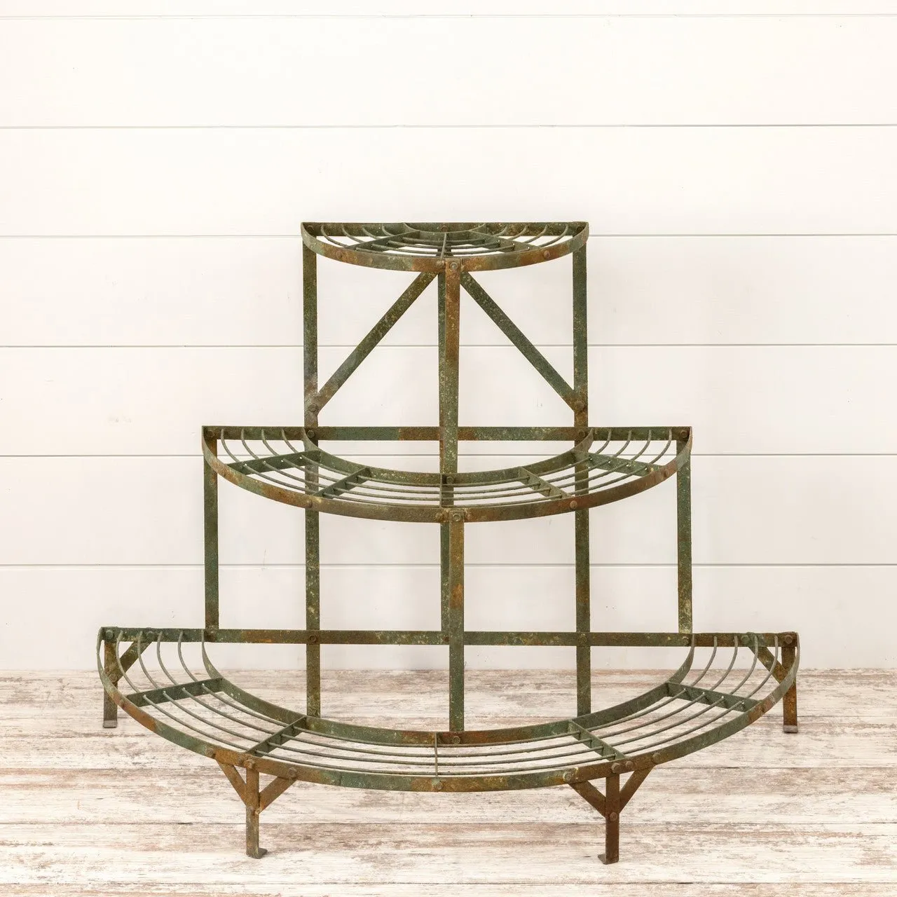 Aged Green Three Tiered Plant Stand