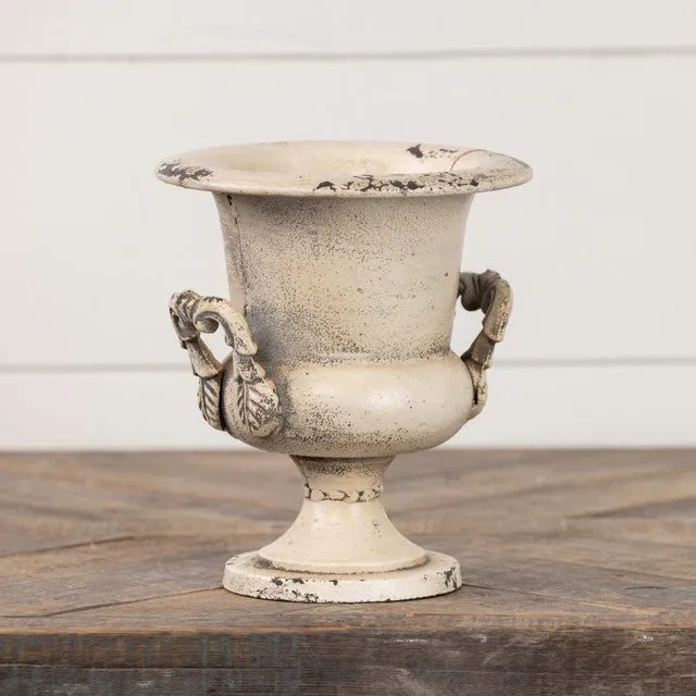 Aged White Cast Iron Urn dried flowers  