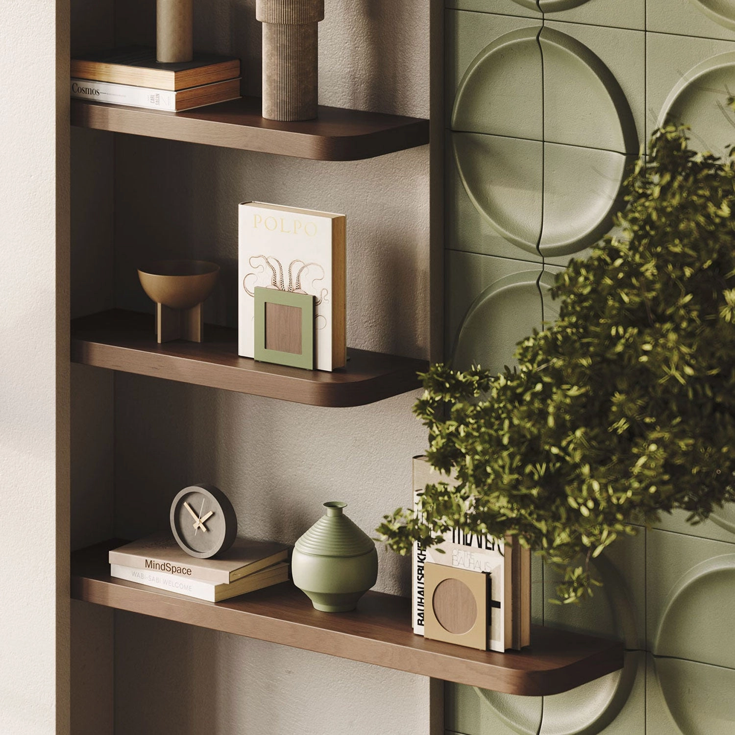 Aksel RADius Espresso Floating Shelf unique vase design