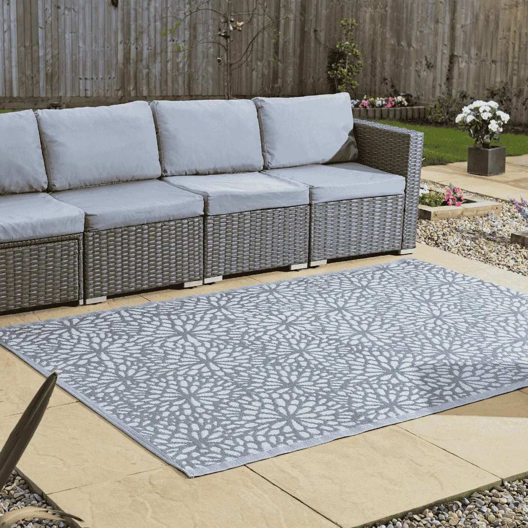 Alfresco Outdoor rug Bloom Slate 150 x 210cm dried flowers  