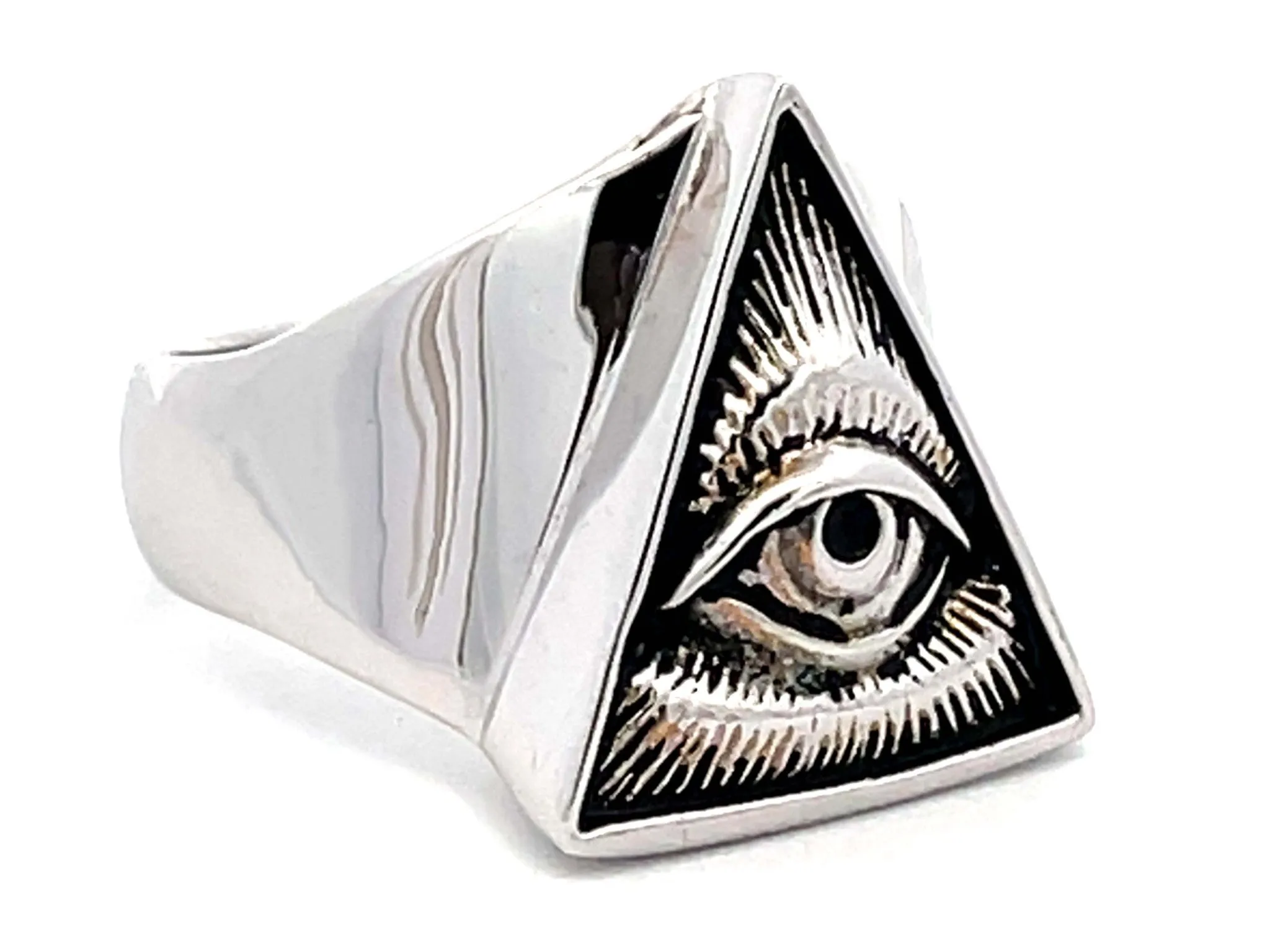 All Seeing Eye Triangle Ring in 18k White Gold