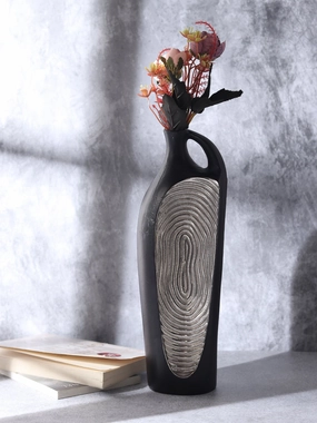 Alloy Art Vase in Black Silver outdoor greenery  