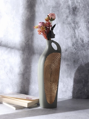 Alloy Art Vase in Green Gold outdoor greenery  