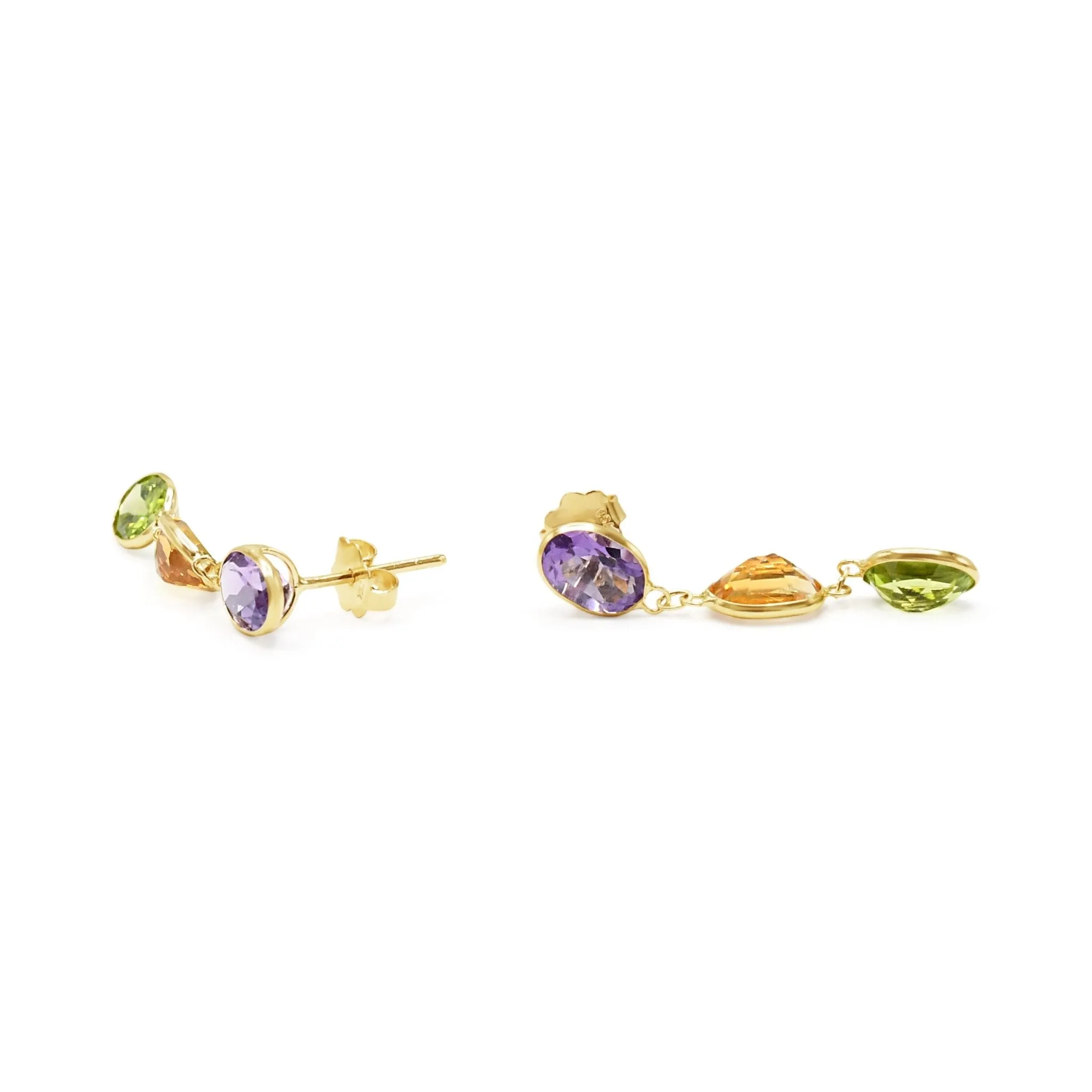 Amethyst, Citrinie & Peridot Earrings - 18ct Yellow Gold