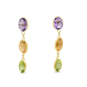 Amethyst, Citrinie & Peridot Earrings - 18ct Yellow Gold