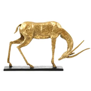 Antelope Straight Horn Statue in Gold Leaf dried flowers  