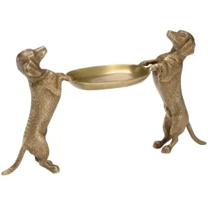 Antique Brass Dachsund Dogs Holding a Small Tray dried flowers  