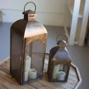 Antique Bronze Lantern Set dried flowers  
