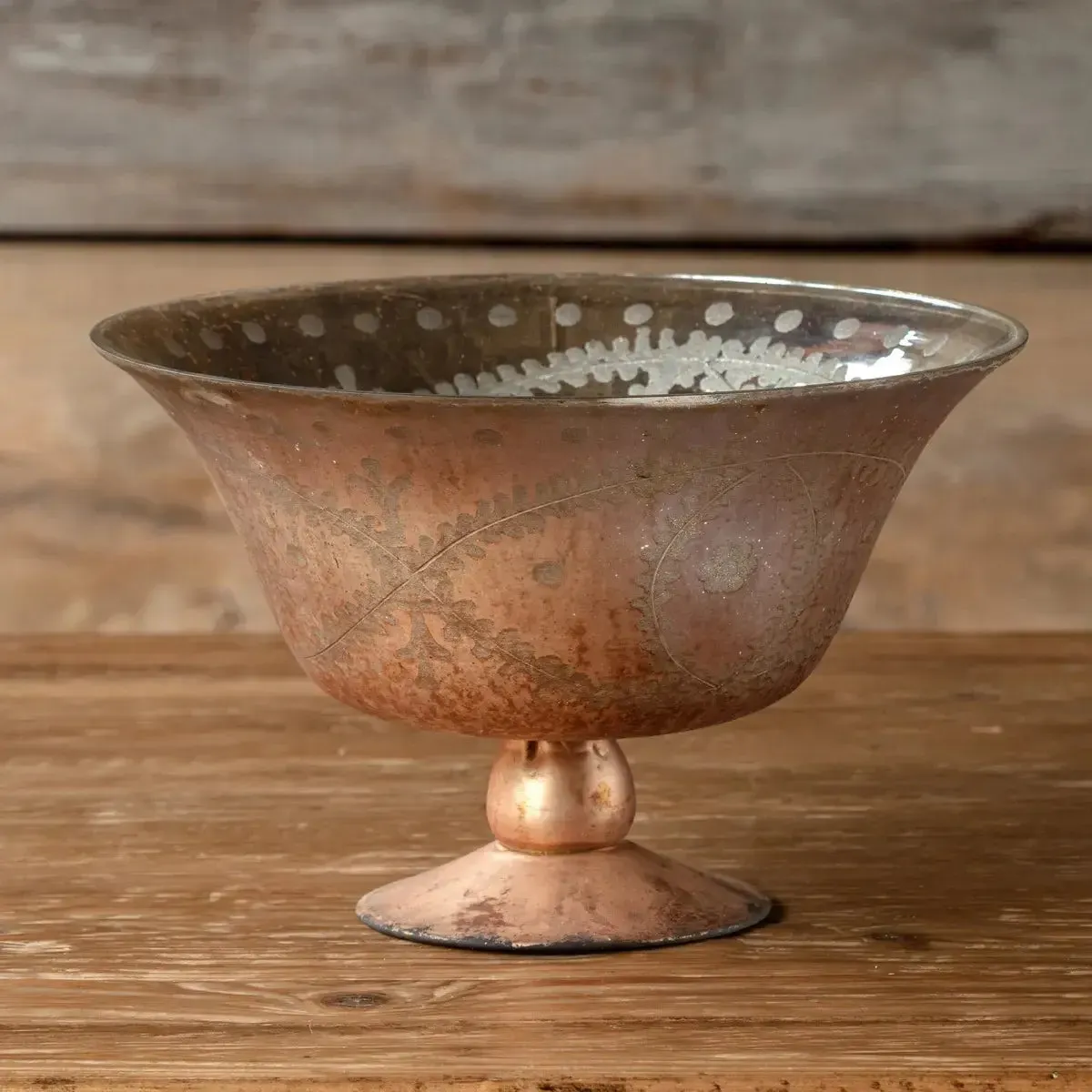 Antique Copper Etched Compote Set dried flowers  