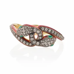Antique Diamond and Enamel Snake Bracelet