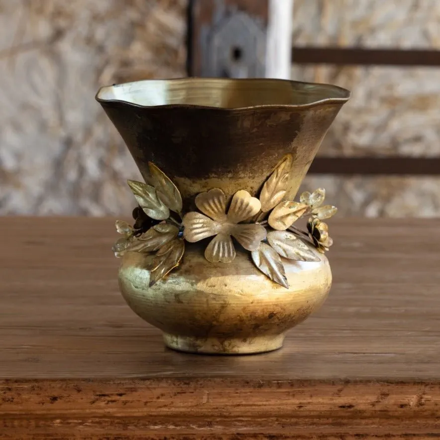 Antiqued Gold Jeweled Garland Vase Set dried flowers  