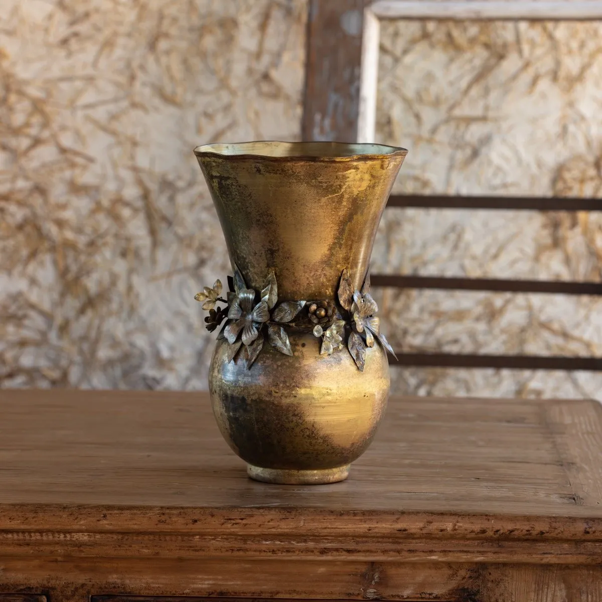 Antiqued Gold Jeweled Garland Vase Set