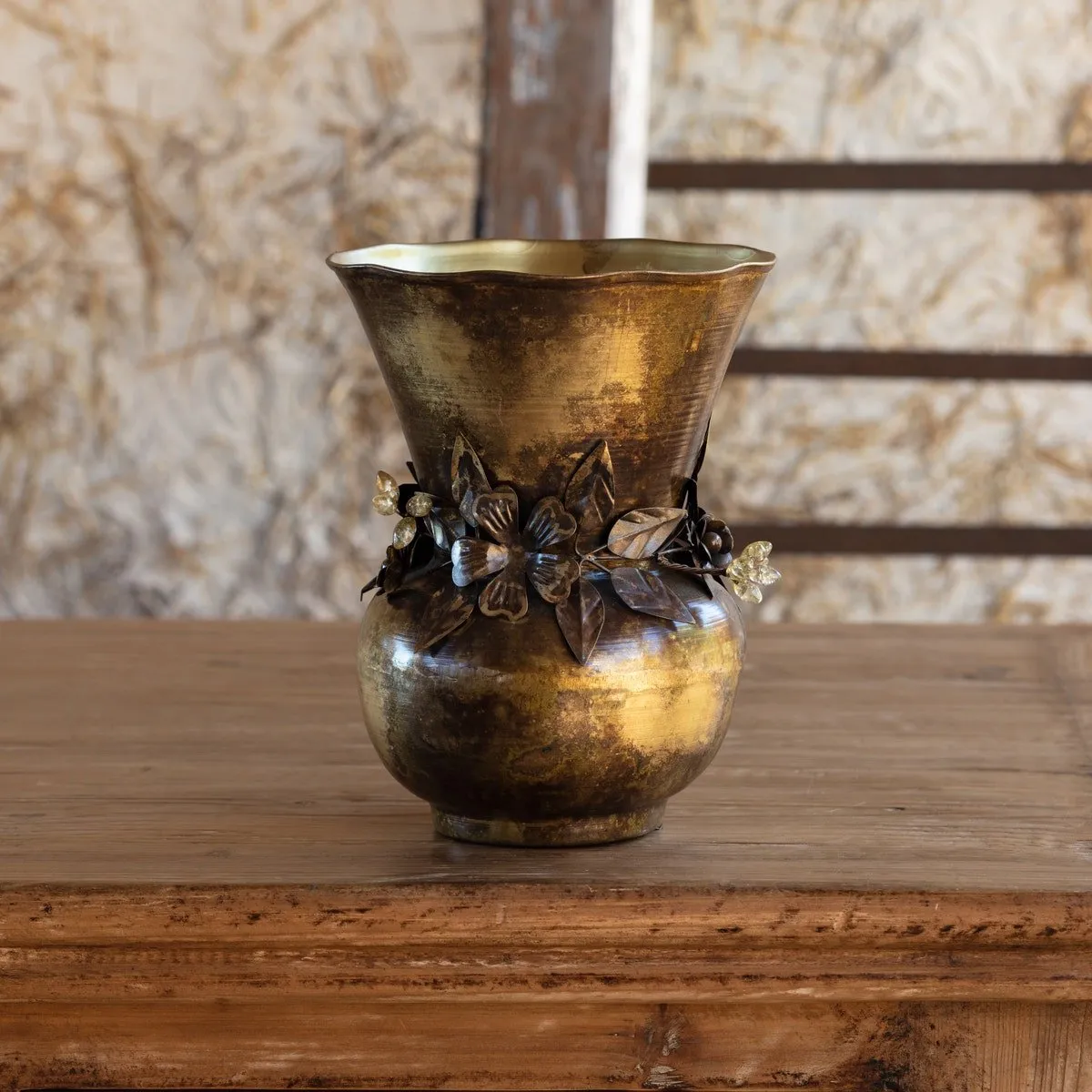 Antiqued Gold Jeweled Garland Vase Set