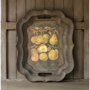 Antiqued Pears Painted Black Tray Set dried flowers  