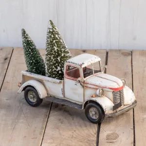 Antiqued White Metal Truck With Red Trim dried flowers  