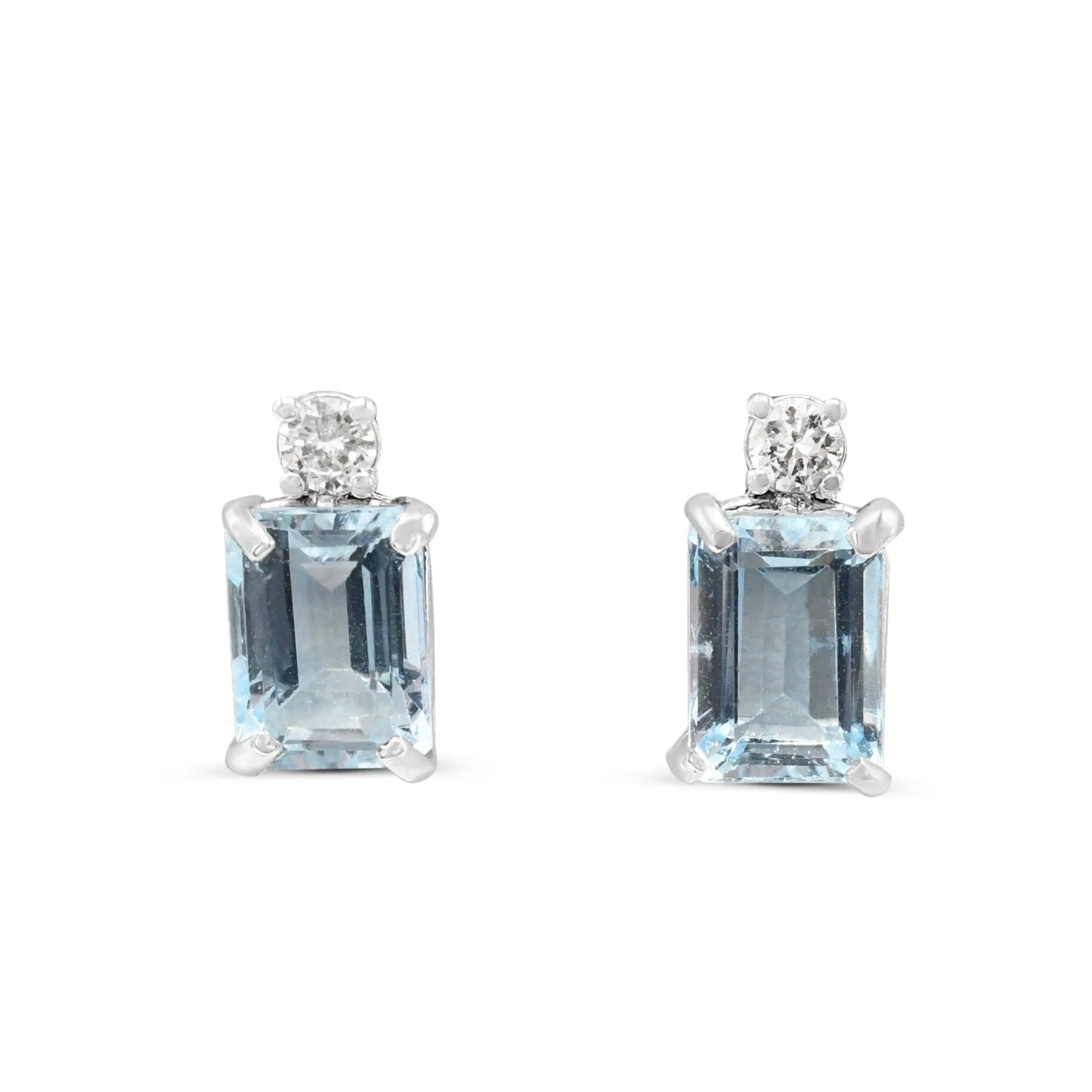 Aquamarine & Brilliant Cut Diamond Stud Earrings