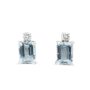 Aquamarine & Brilliant Cut Diamond Stud Earrings