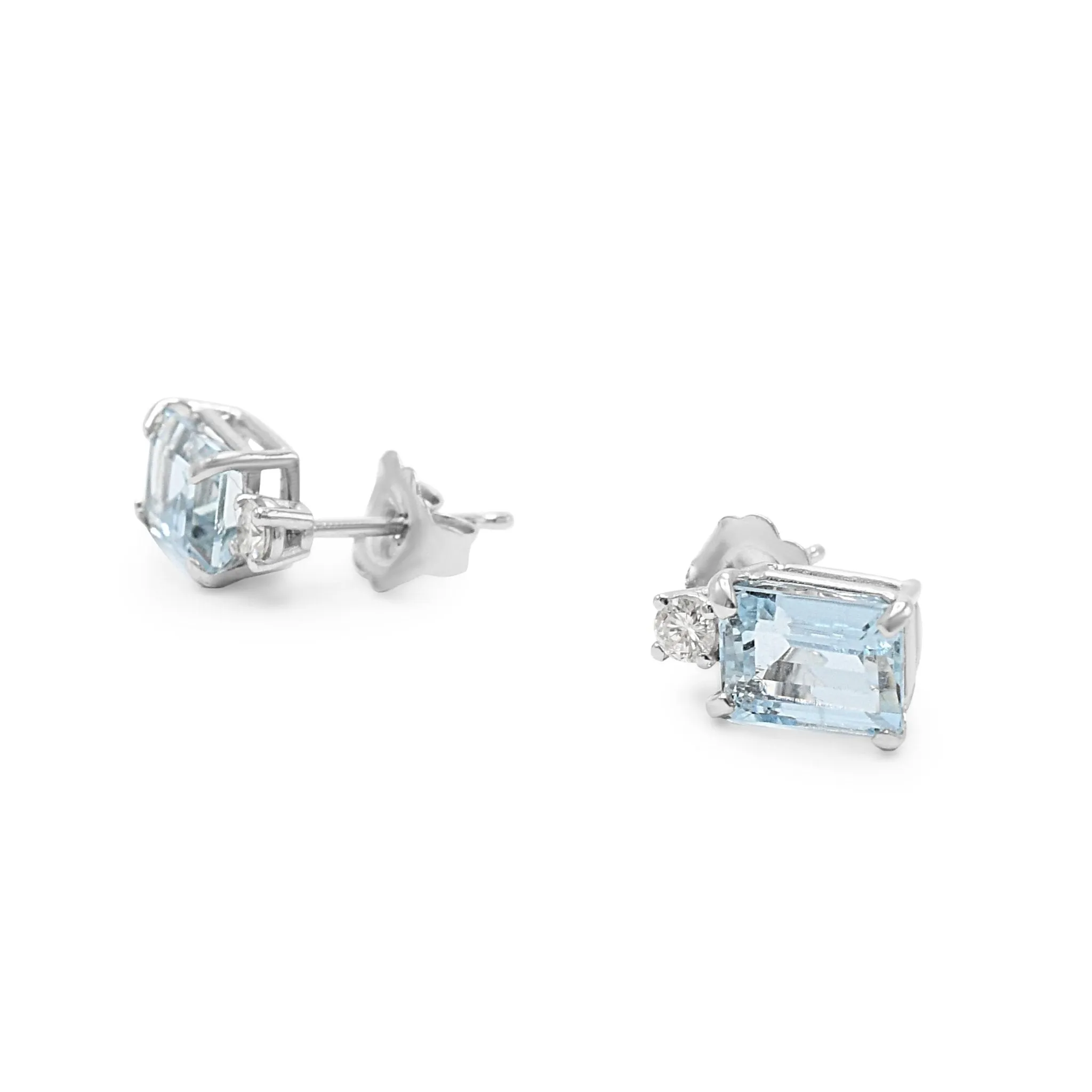 Aquamarine & Brilliant Cut Diamond Stud Earrings