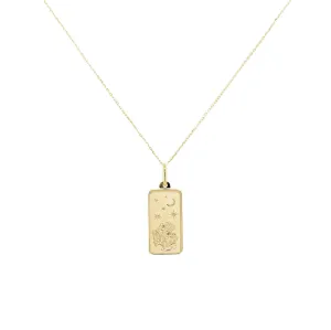 Aquarius Zodiac Dog Tag Necklace in 14K Yellow Gold