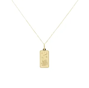 Aries Zodiac Dog Tag Necklace in 14K Yellow Gold