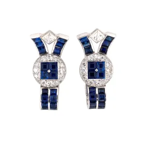Art Deco Cartier Sapphire & Diamond Spray Bow Earrings