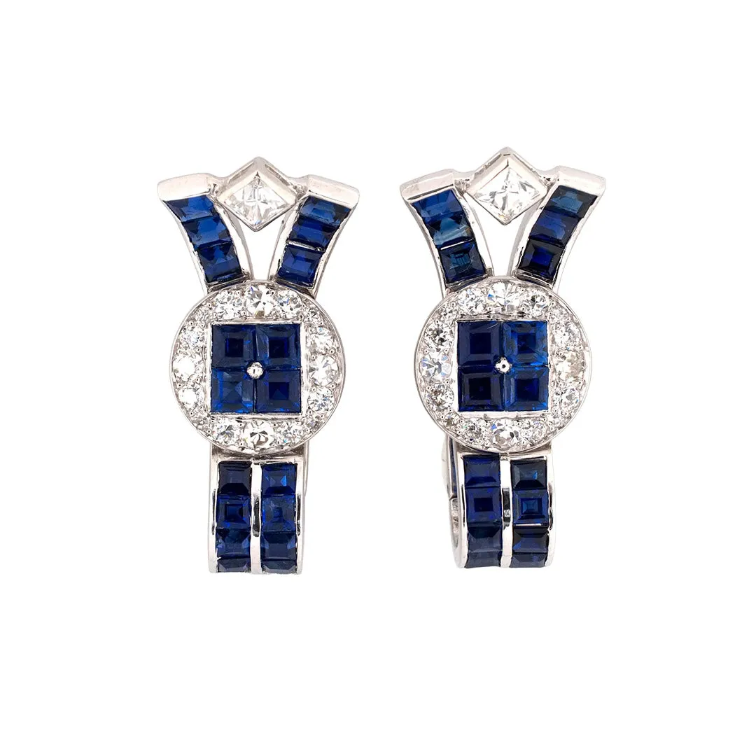 Art Deco Cartier Sapphire & Diamond Spray Bow Earrings