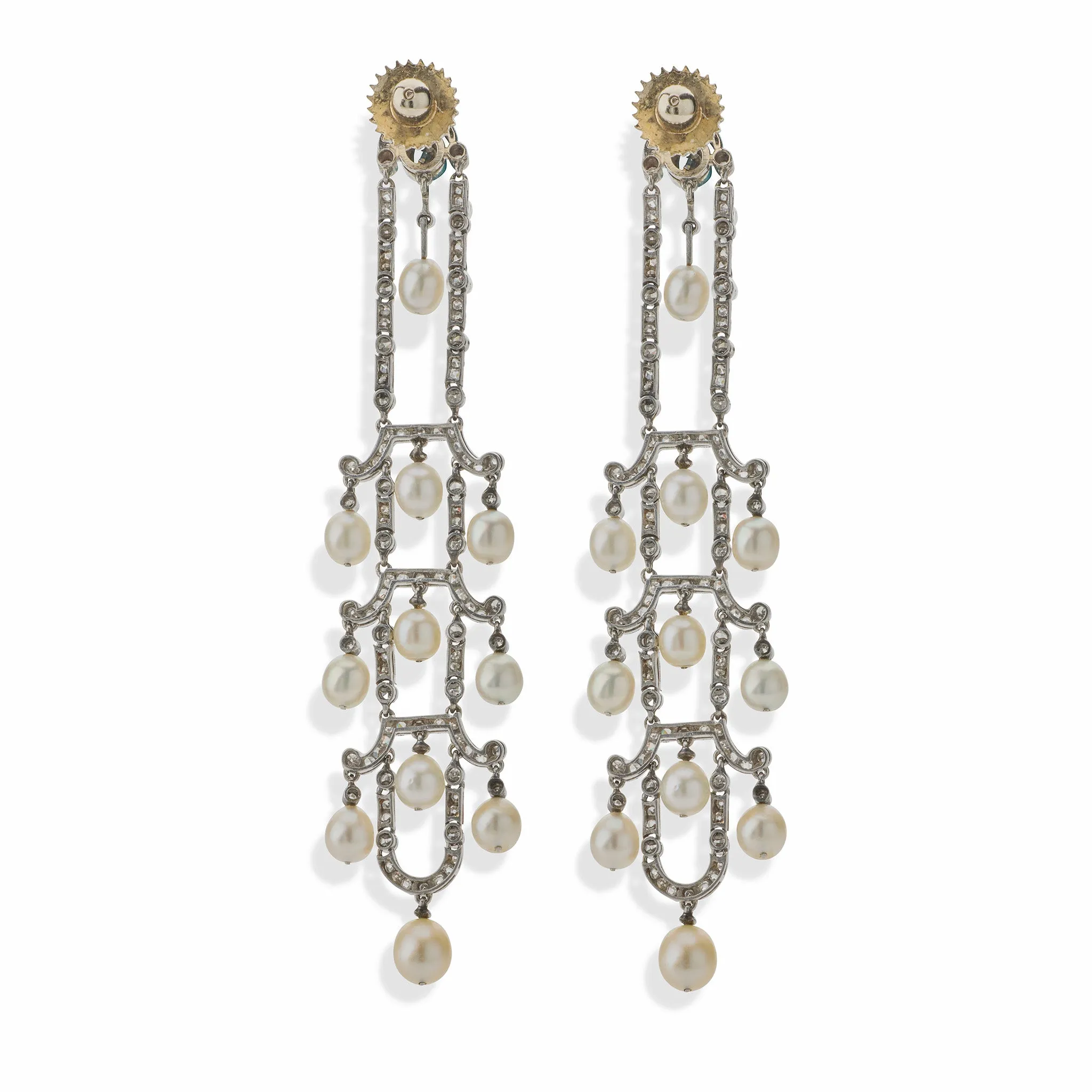 Art Deco Seed Pearl and Diamond Chandelier Earrings