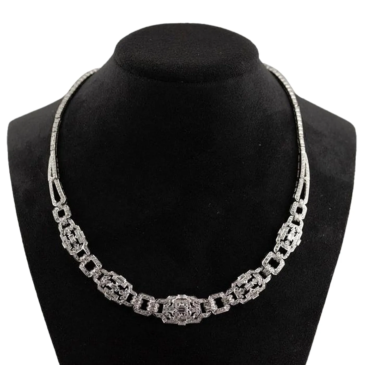 ArtDeco 12.85ctw Platinum Round Emerald Cut Diamond VS1 Clarity Necklace