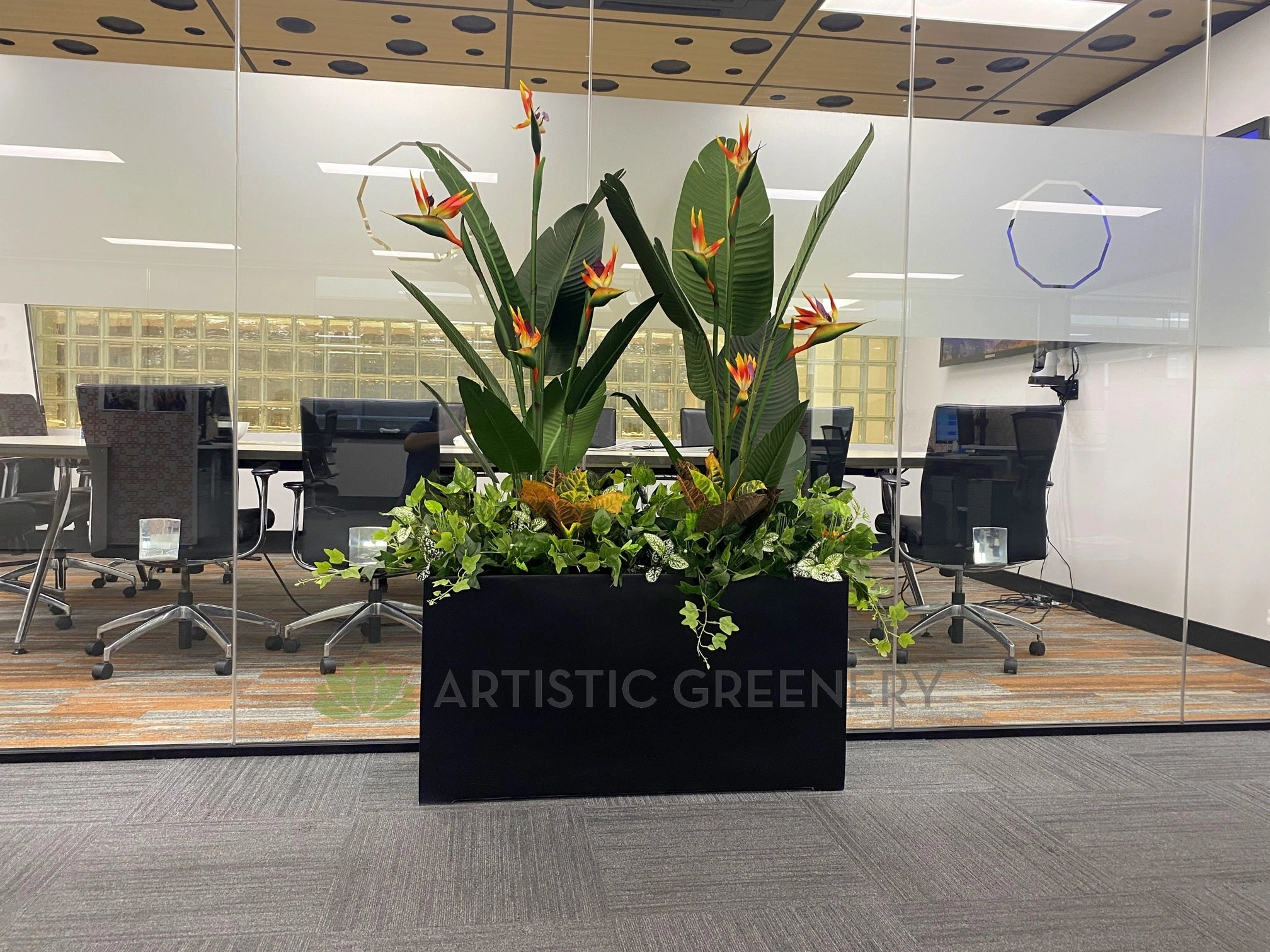 Artificial Bird of Paradise Plants in Planter Box