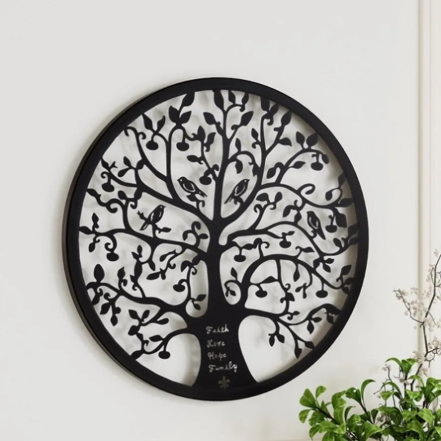 Artiss Metal Wall Art Hanging Sculpture Home Decor Leaf Tree of Life Round Frame MWA-B-ROUN-01-BK