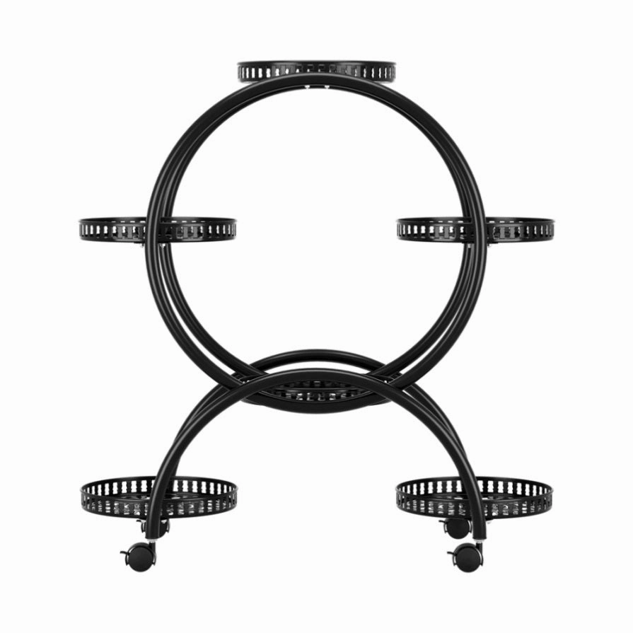 Artiss Plant Stand 6 Tier Metal Flower Pot Rack Wheels DIY-PS-ROUND-6T-BK
