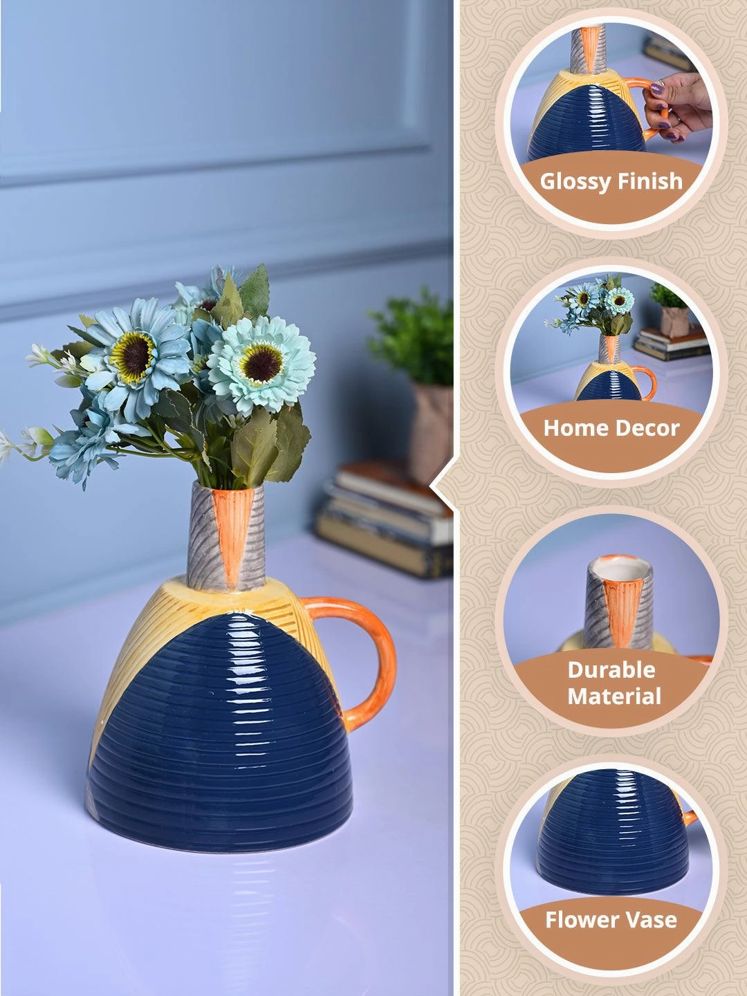 Asymmetrical Elegance - Blue & Yellow Vase