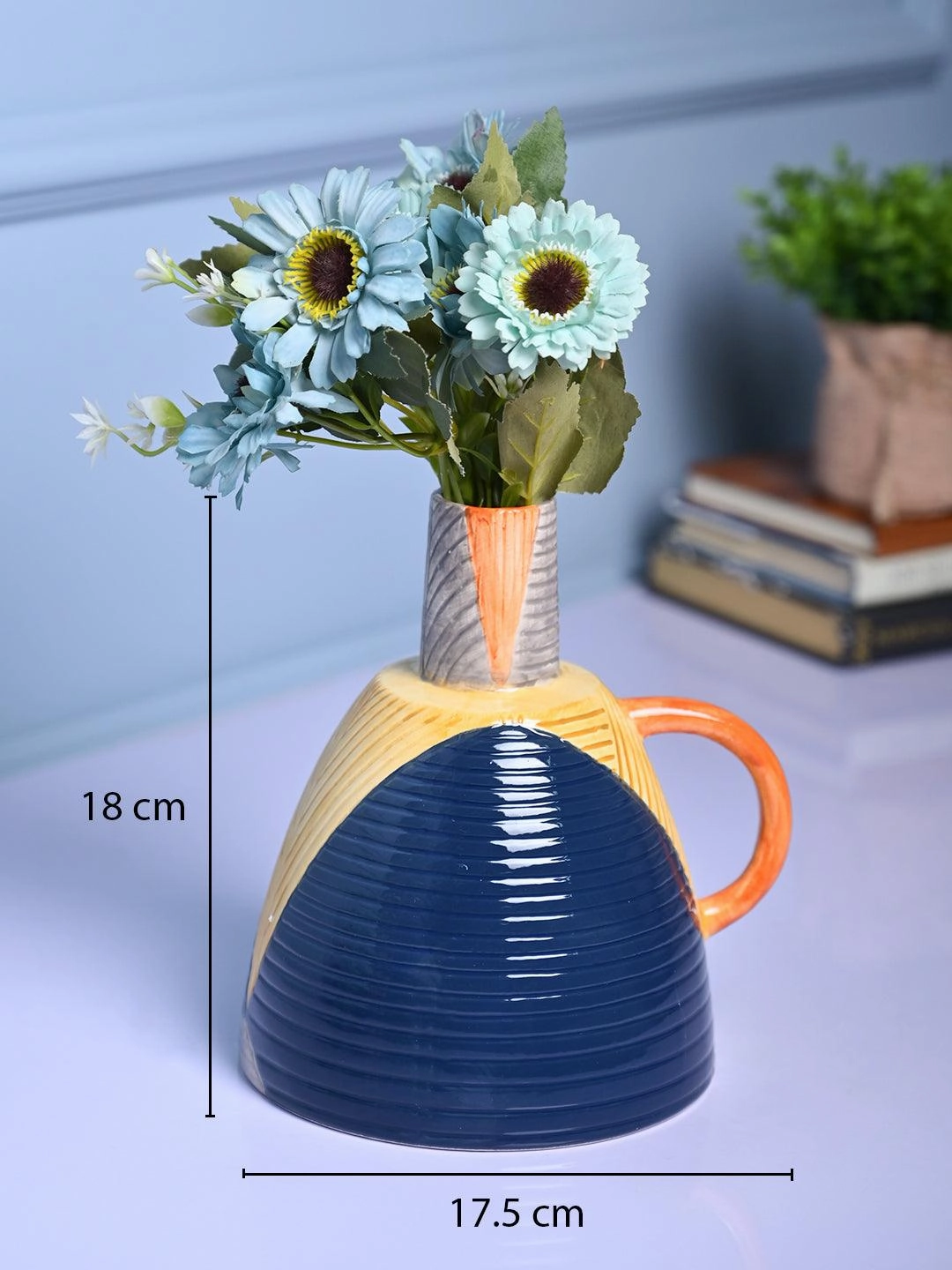 Asymmetrical Elegance - Blue & Yellow Vase